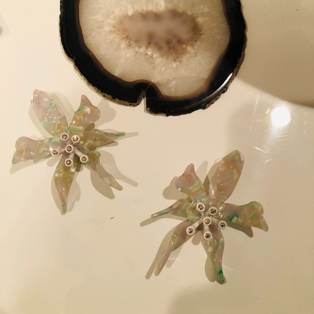 Large Flower Iridescent Enamel Earrings New